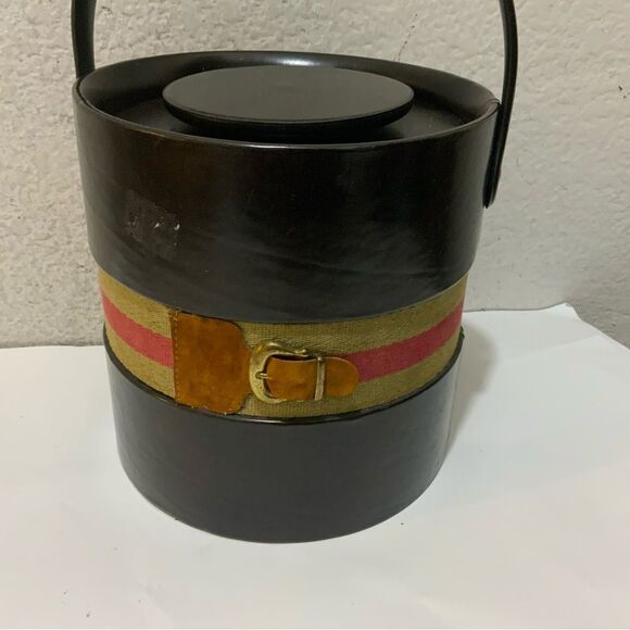 Vintage Kraftware Gucci Style Equestrian Faux Leather Buckle Ice Bucket Barware - Picture 2 of 9